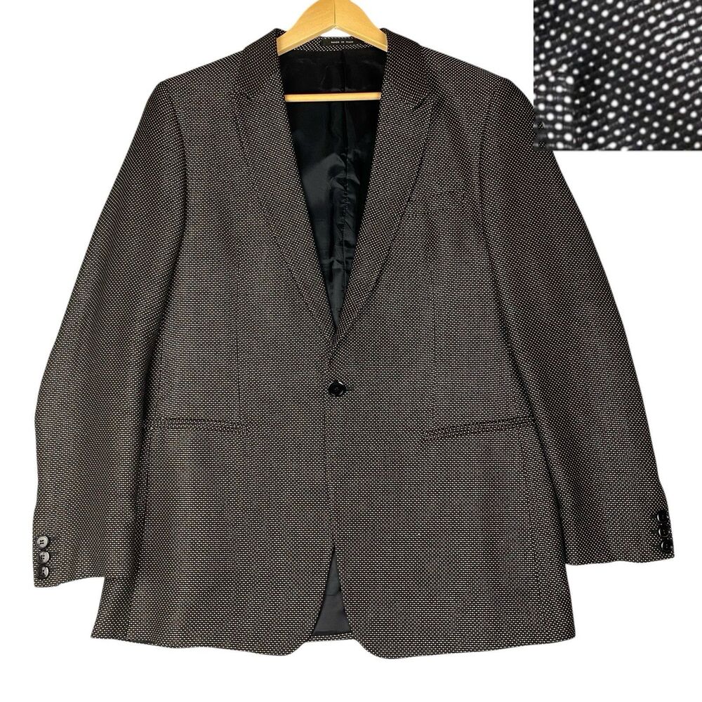 Emporio Armani David Line Sport Coat Blazer Mens 44 IT 54 Gray Micro Dot Italy